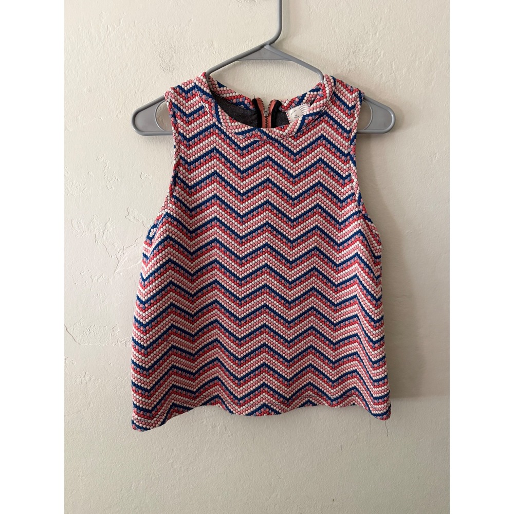 Postmark Anthropologie Chevron Popcorn Knit Sleeveless Shell Top Red Blue Medium